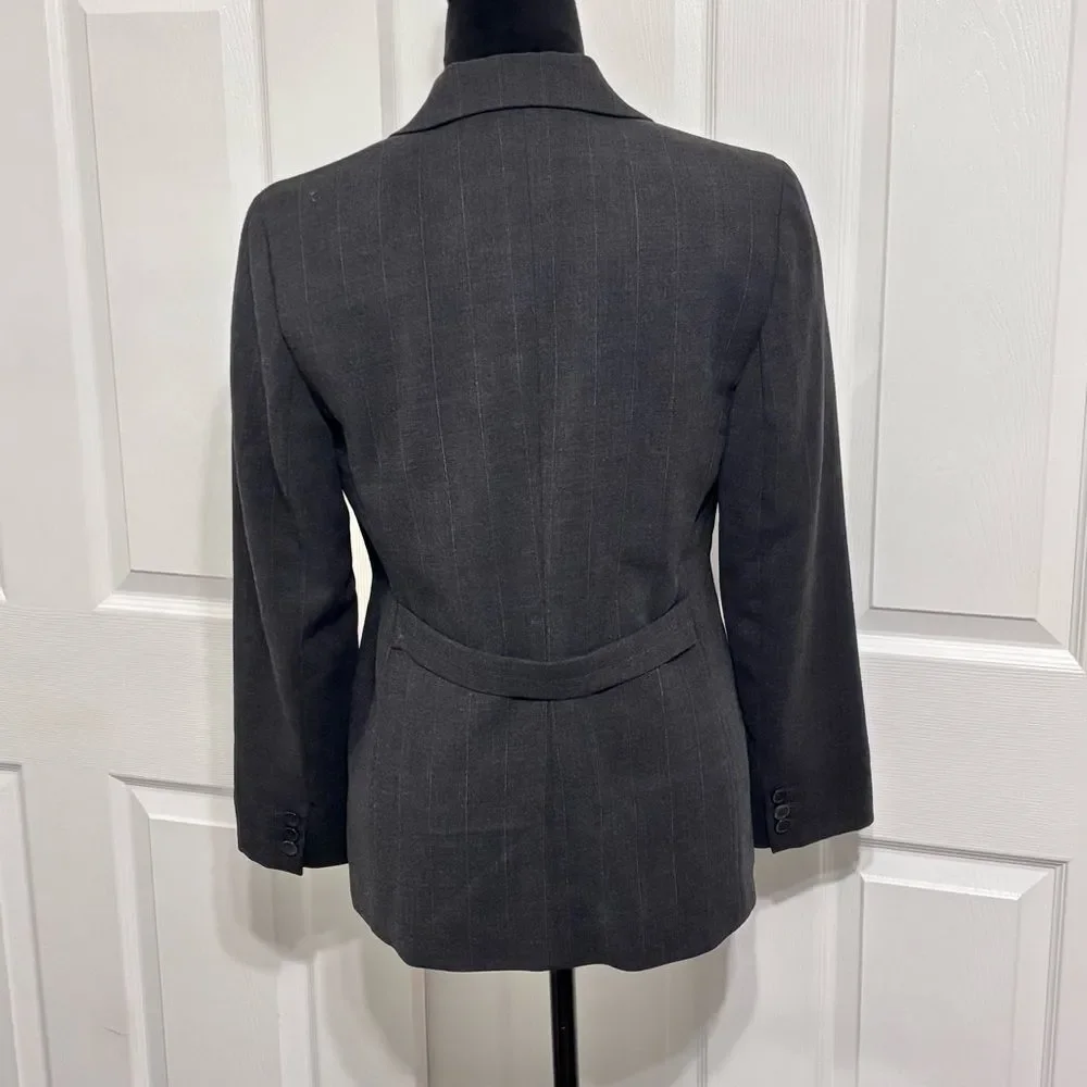 Ann Taylor Women's Wool Blazer Dark Gray Grey Pinstripe Business Jacket Size 6P